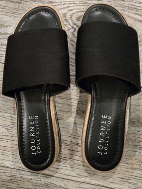 Journee Collection Black Wide-Band Slide Sandals